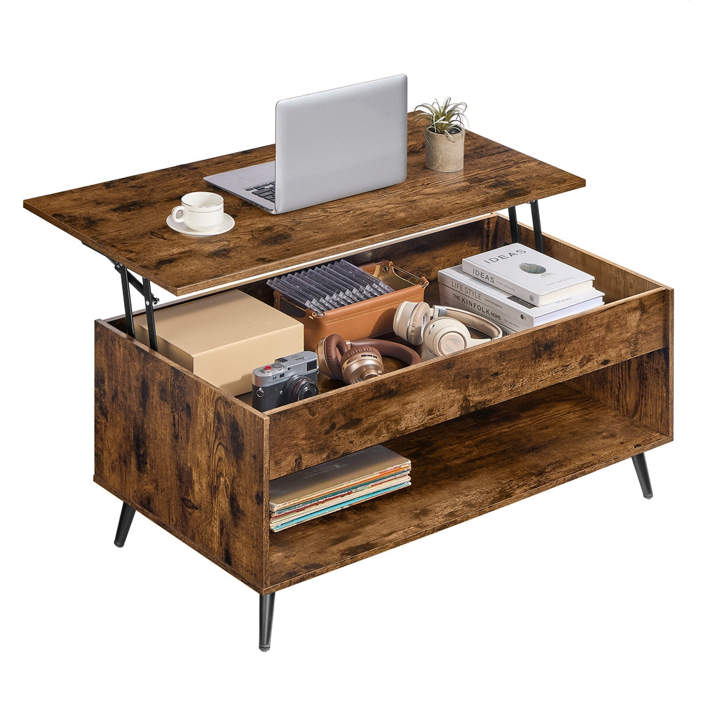 Couchtisch mit verstellbarer Platte und verstecktem Fach vintagebraun-Mattschwarz