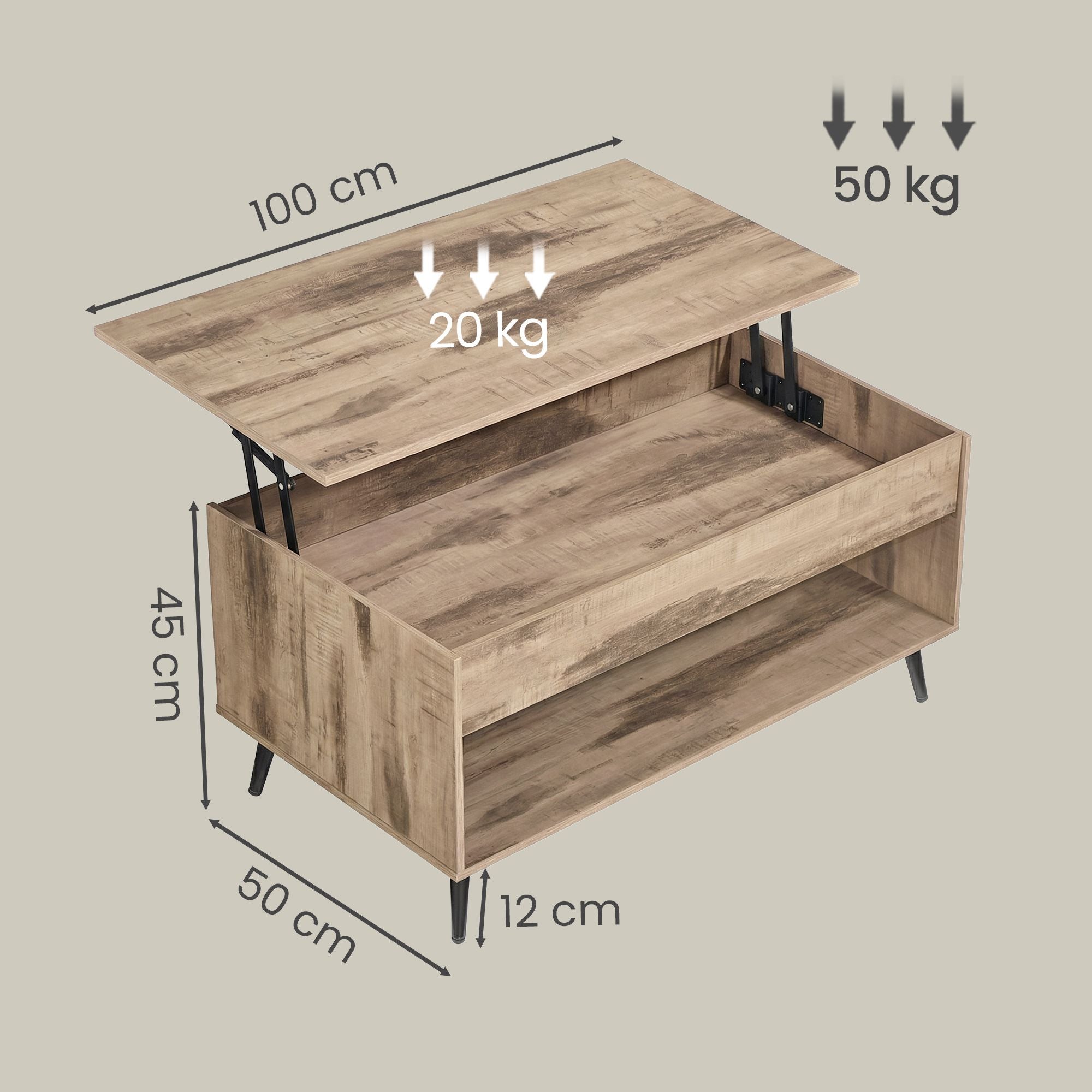 Wohnzimmertisch, höhenverstellbarer Couchtisch, verstecktes Fach