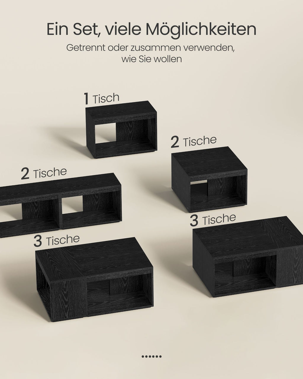 Couchtisch 3er Set mit Stauraum ebenholzschwarz