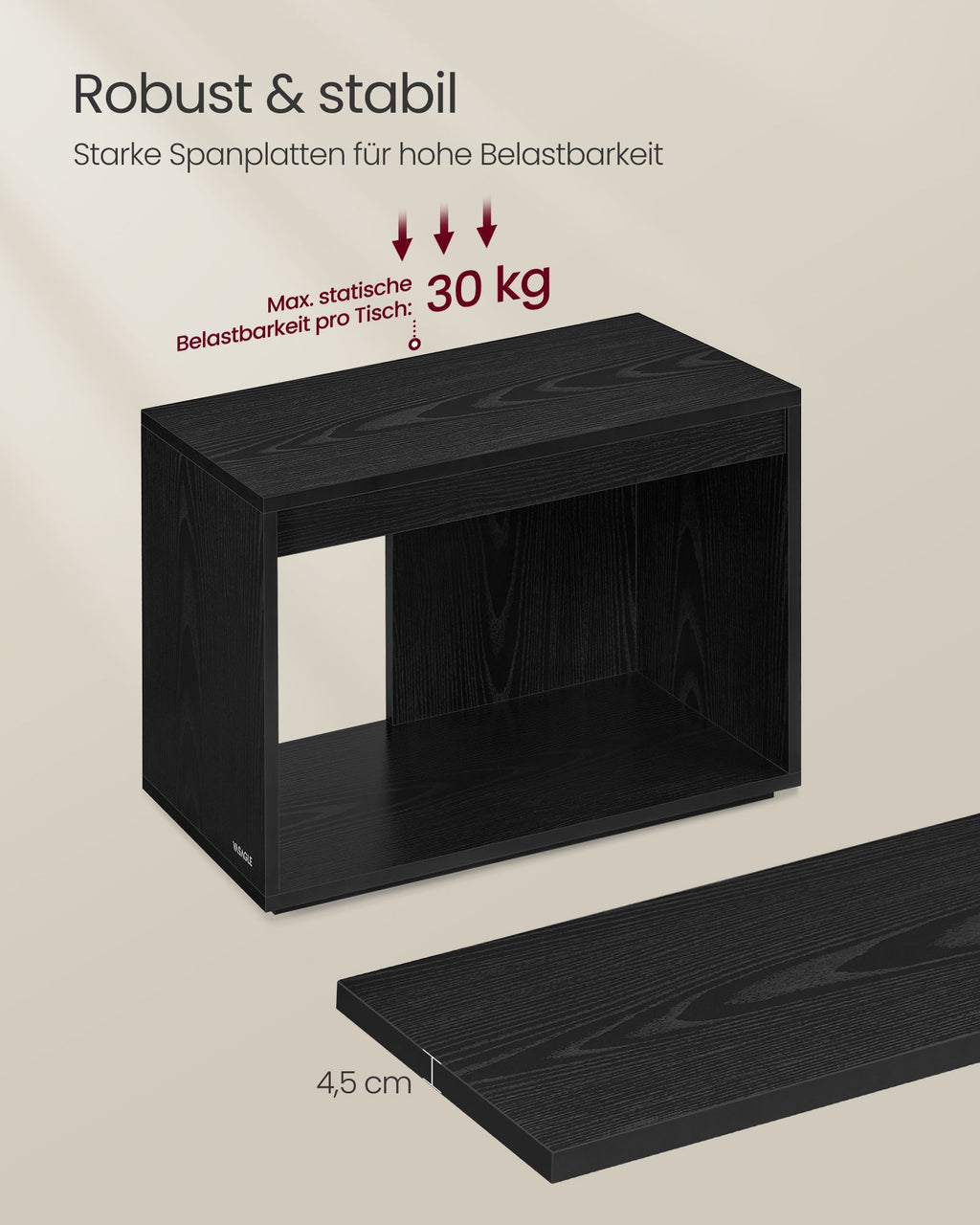 Couchtisch 3er Set mit Stauraum ebenholzschwarz