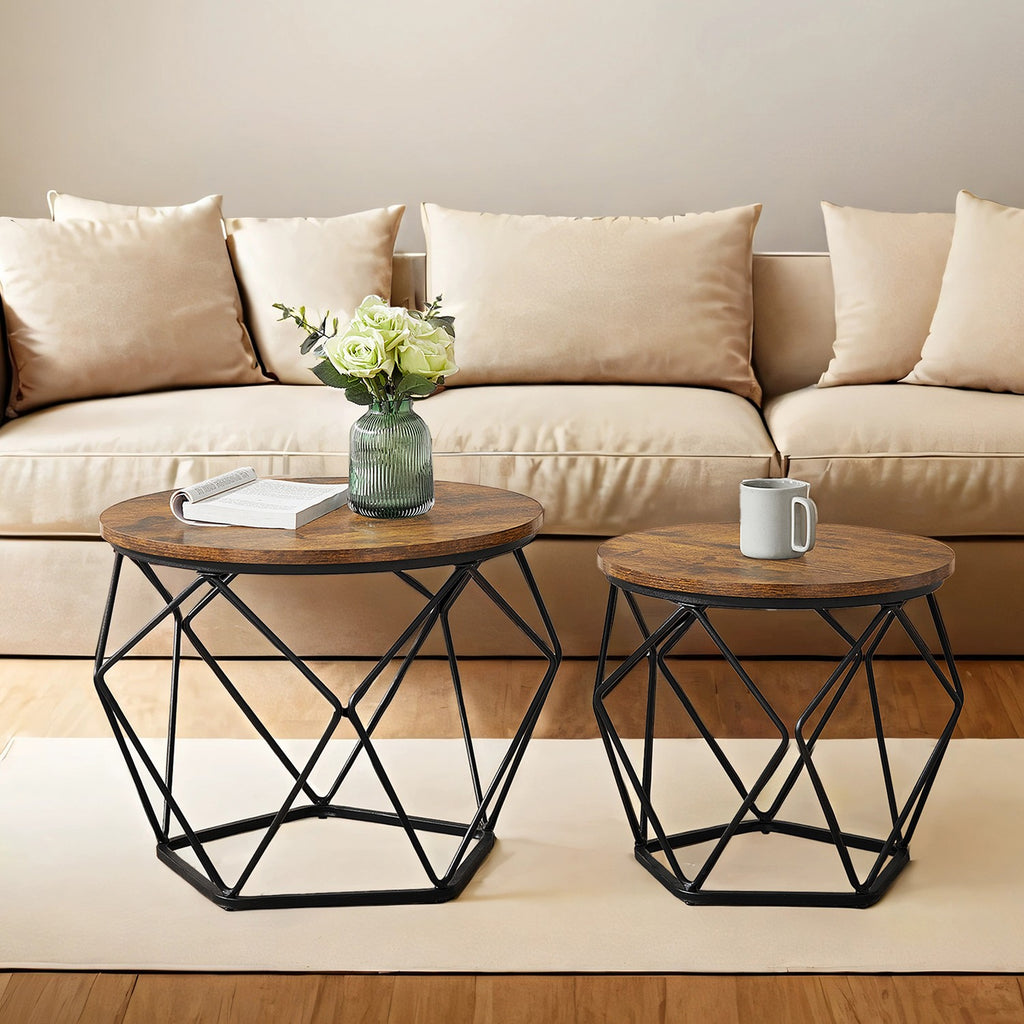 Couchtisch 2er Set, Wohnzimmertisch rund, Beistelltisch modern