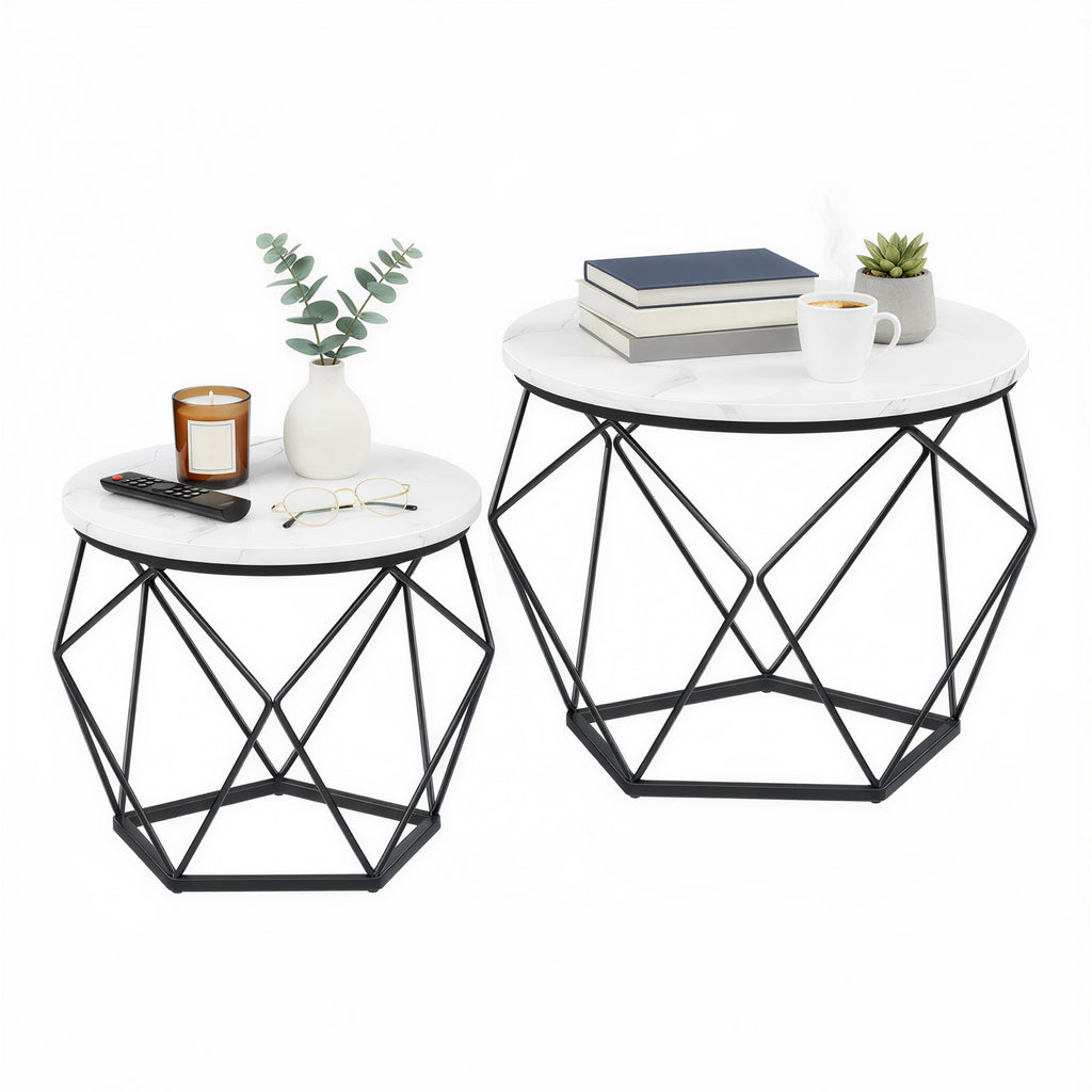Kleiner Tisch 2er Set, runder Couchtisch, moderner Stil