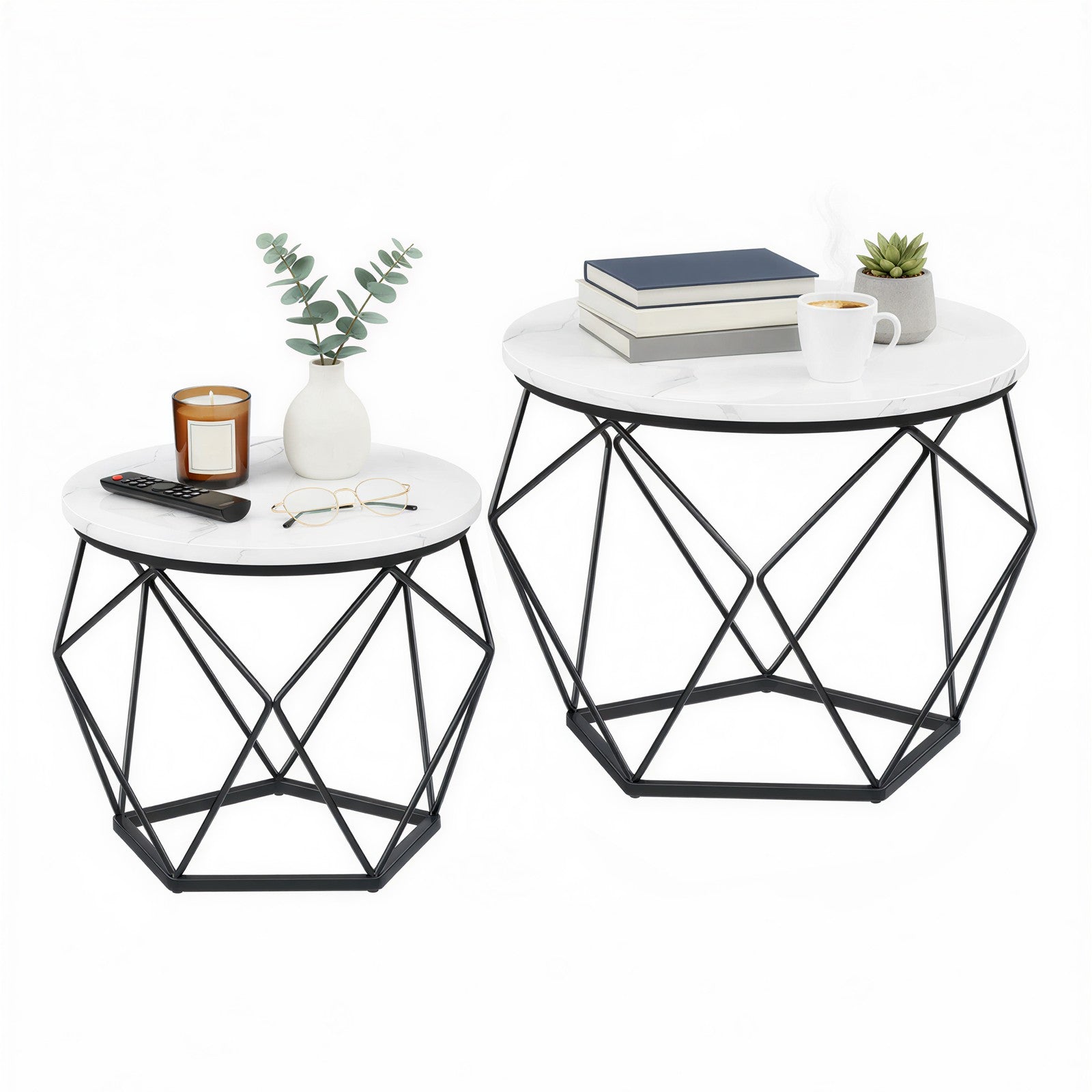 Kleiner Tisch 2er Set, runder Couchtisch, moderner Stil