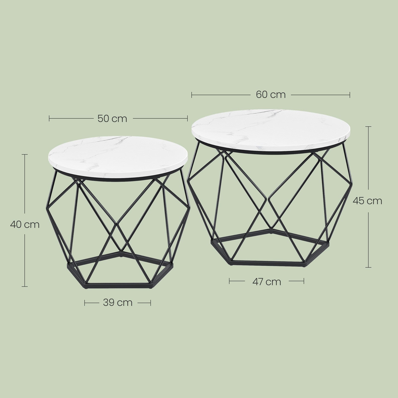 Kleiner Tisch 2er Set, runder Couchtisch, moderner Stil