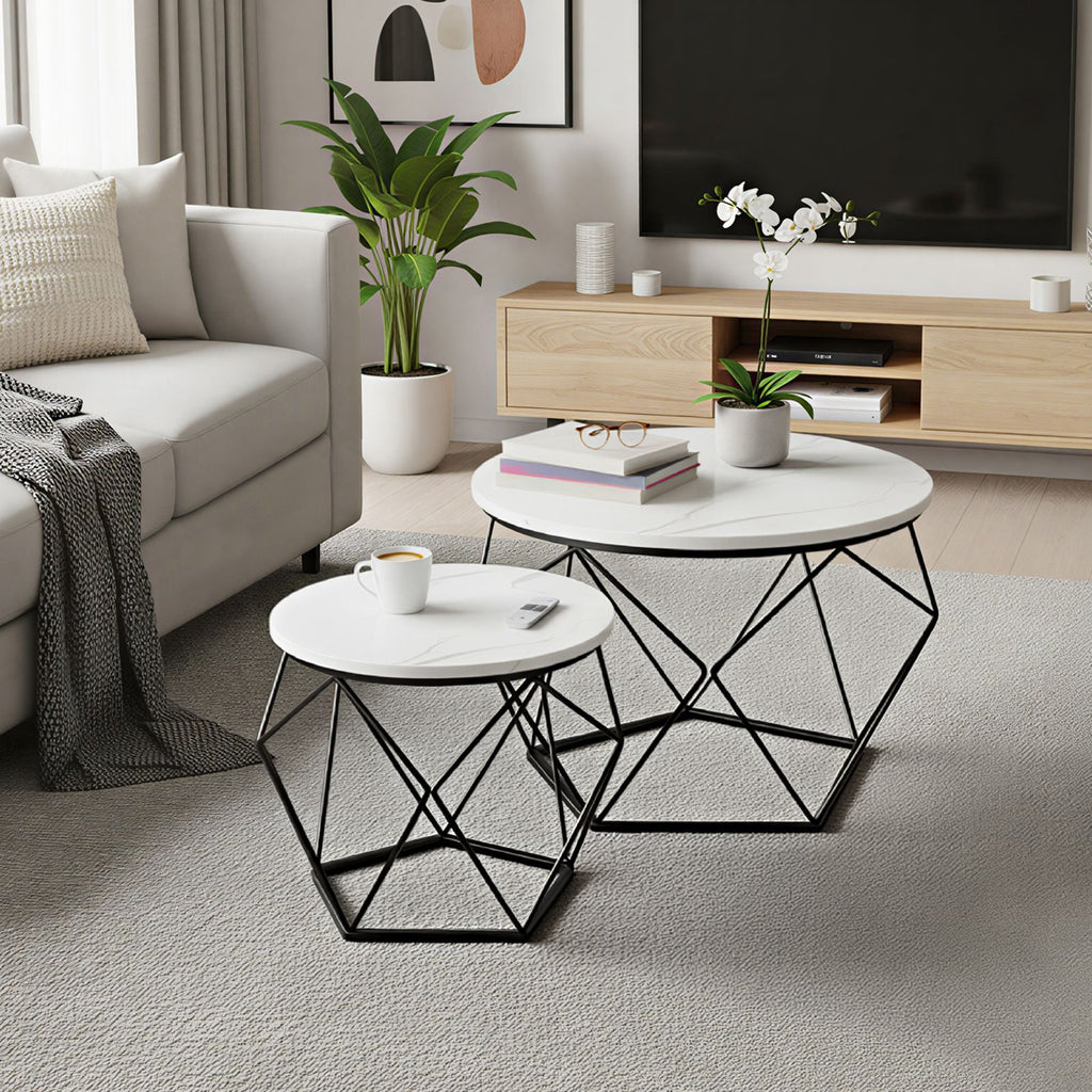 Kleiner Tisch 2er Set, runder Couchtisch, moderner Stil