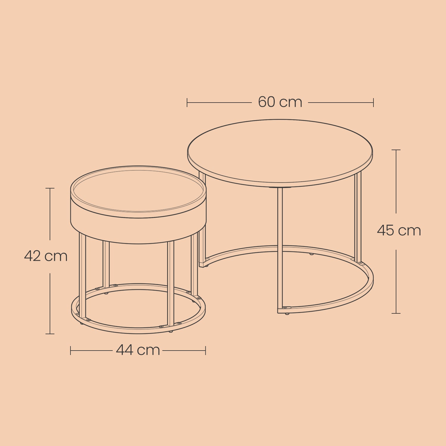 Couchtisch rund 2er Set vintagebraun-tintenschwarz