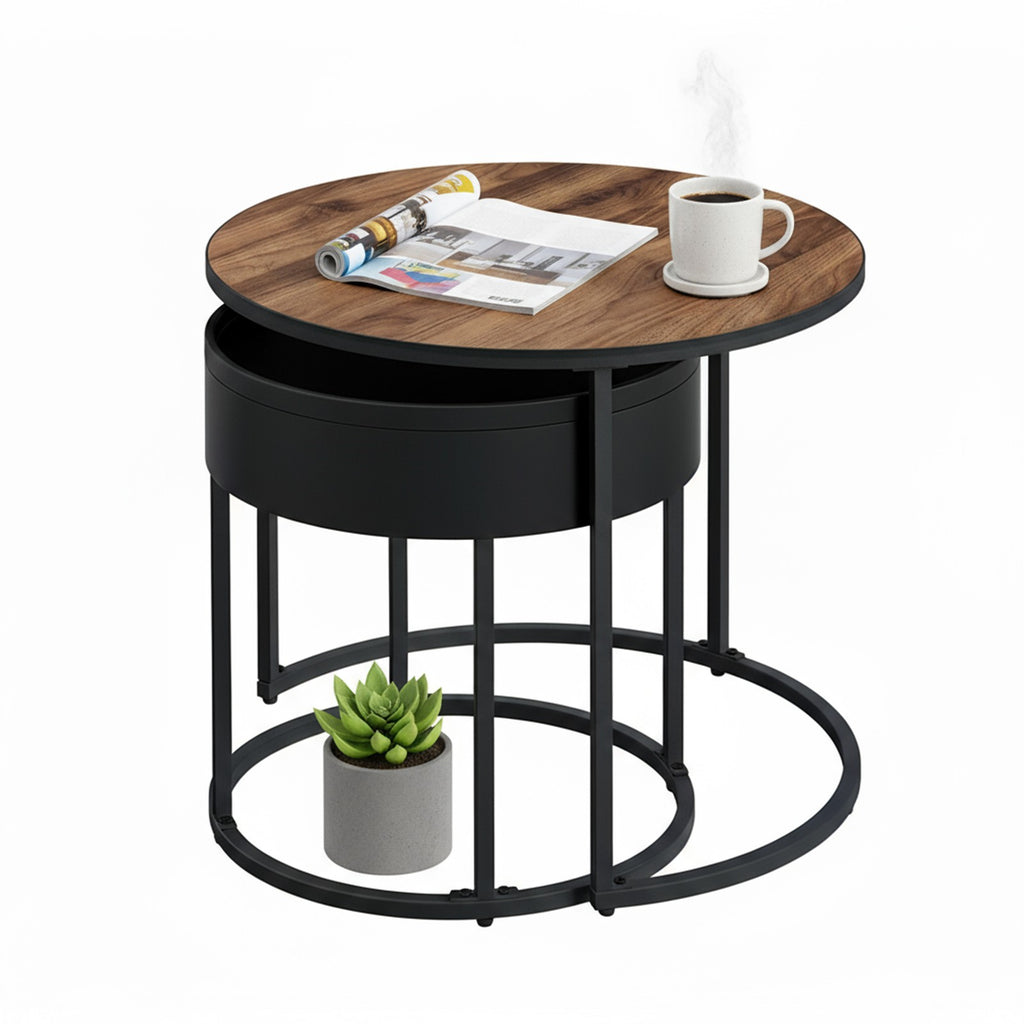 Couchtisch 2er Set, Beistelltisch rund, modern