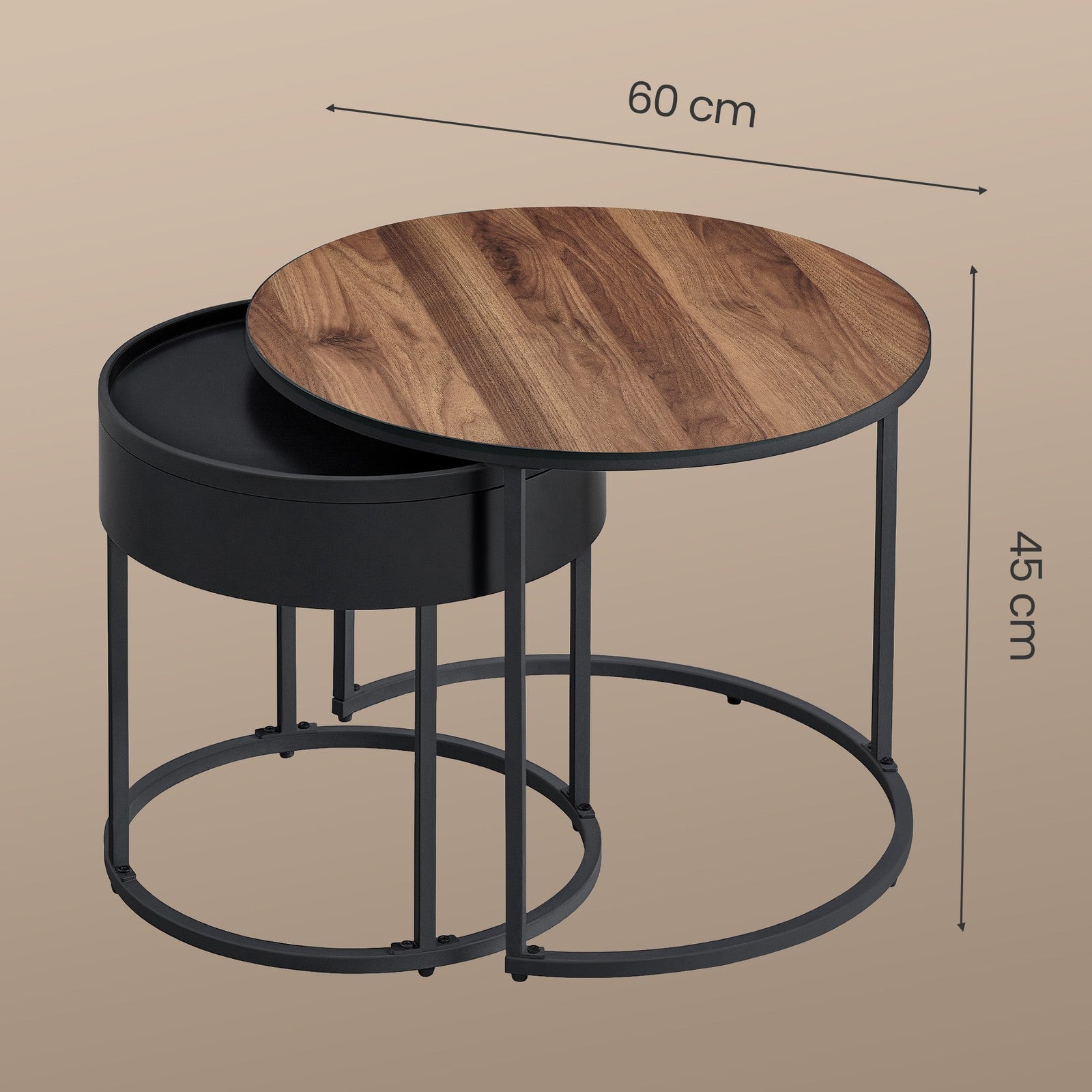 Couchtisch 2er Set, Beistelltisch rund, modern