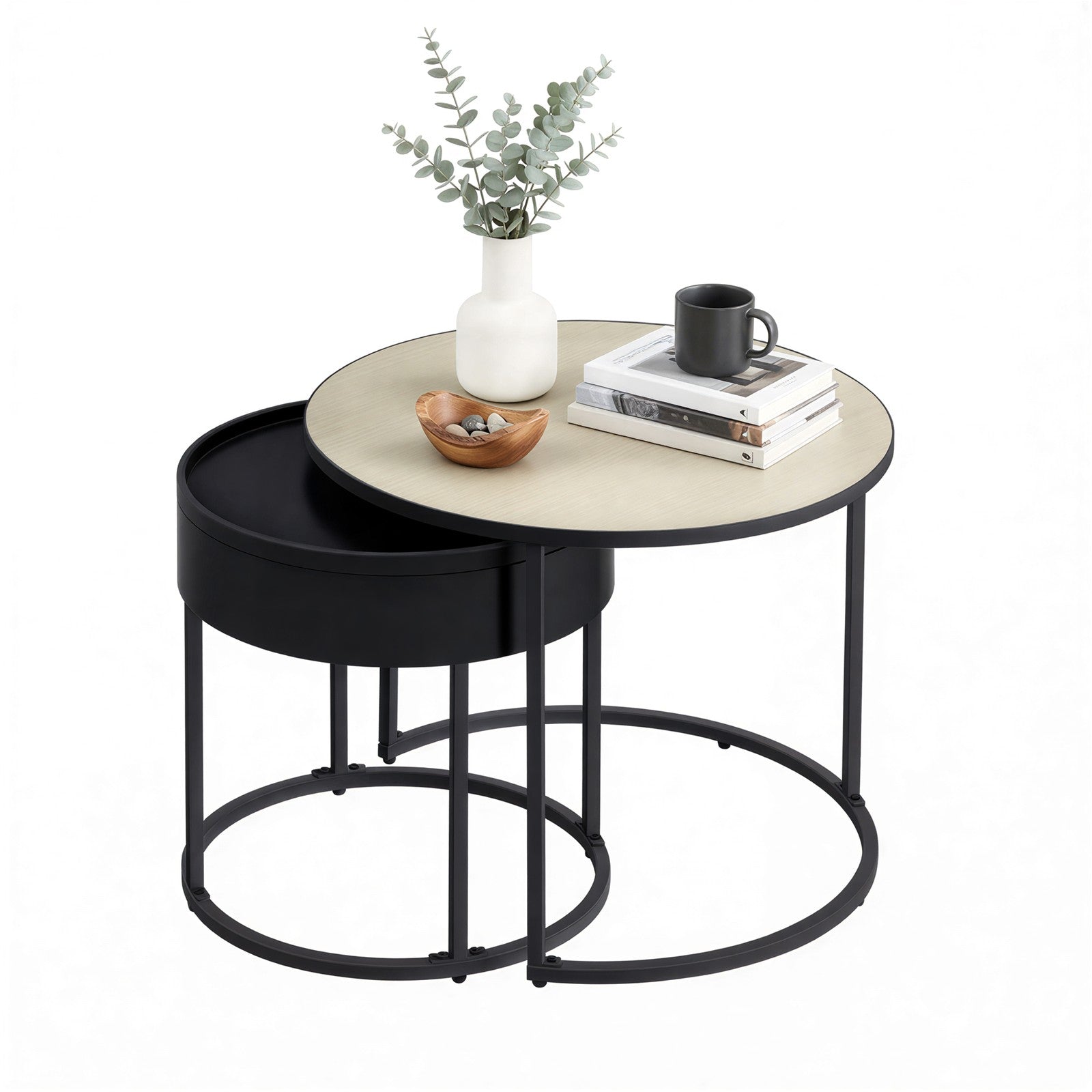 Couchtisch 2er Set, Beistelltisch rund, modern
