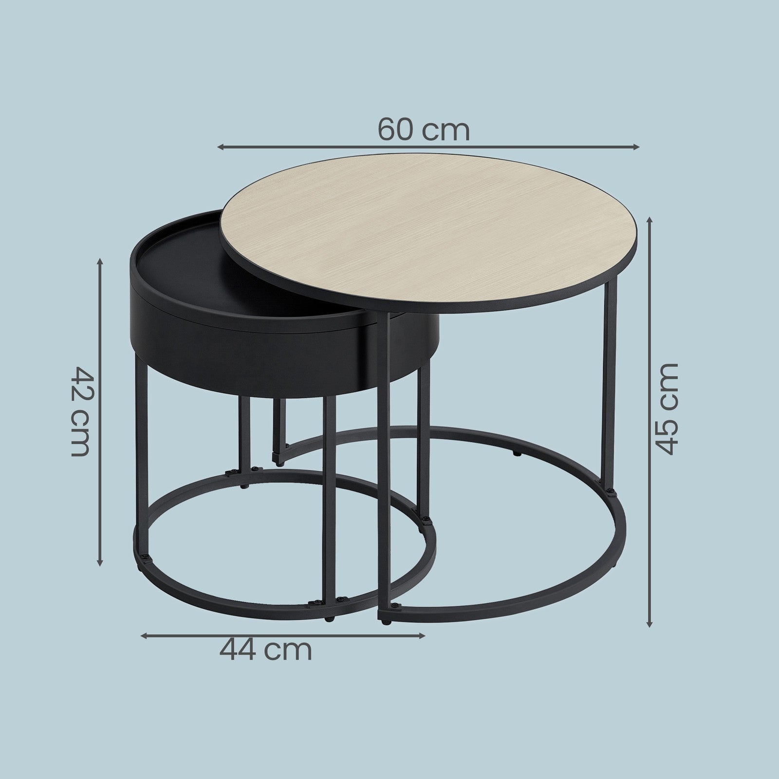 Couchtisch 2er Set, Beistelltisch rund, modern