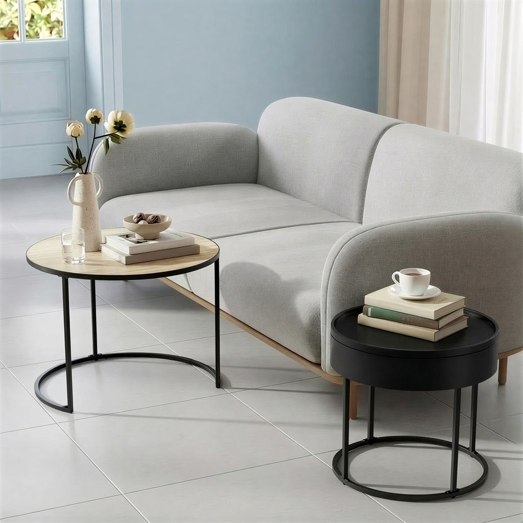 Couchtisch 2er Set, Beistelltisch rund, modern