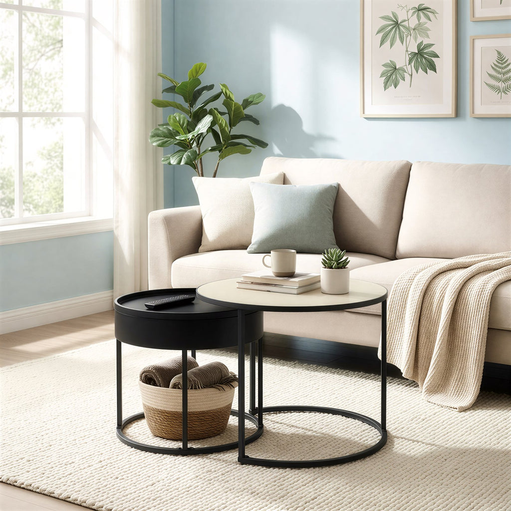 Couchtisch 2er Set, Beistelltisch rund, modern