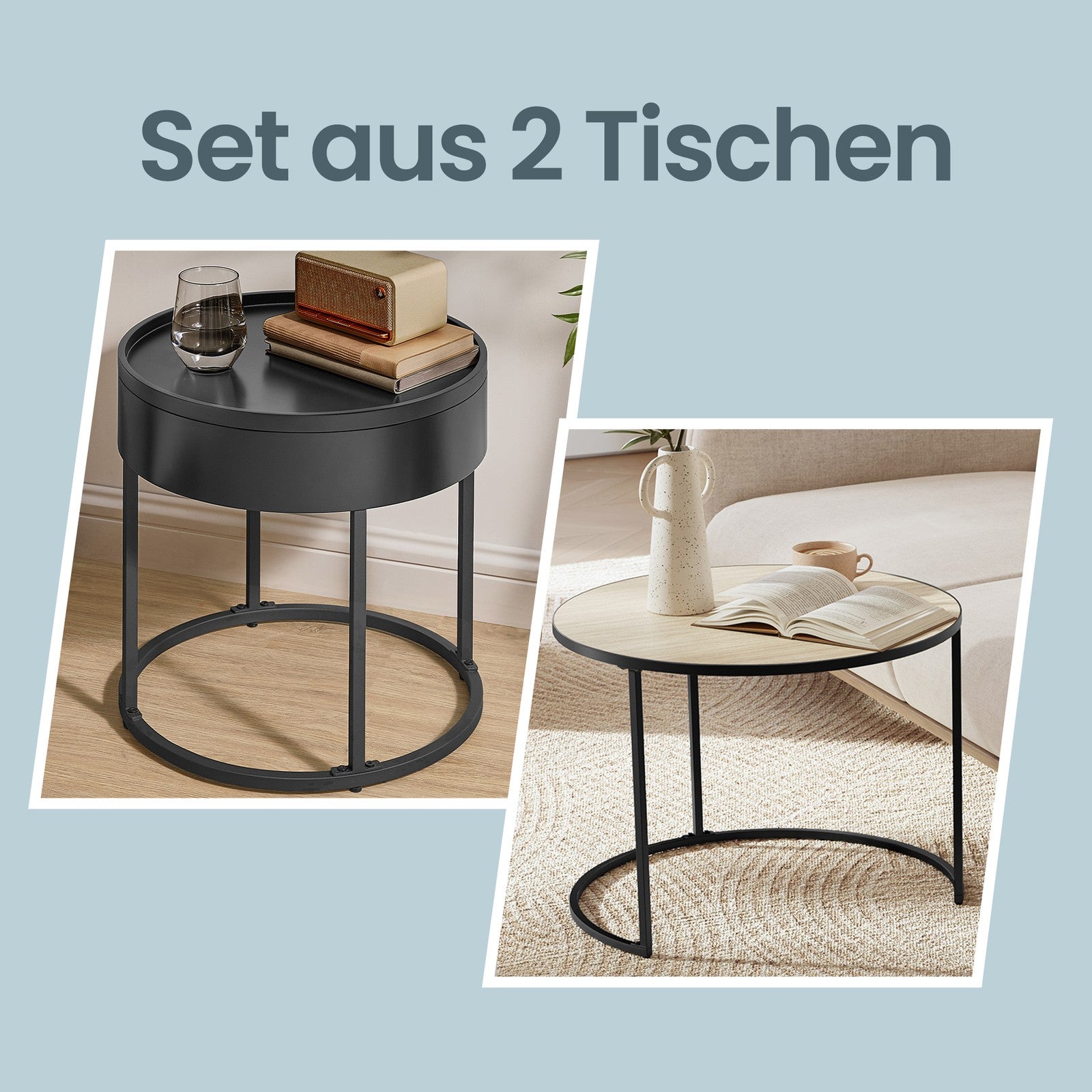 Couchtisch 2er Set, Beistelltisch rund, modern
