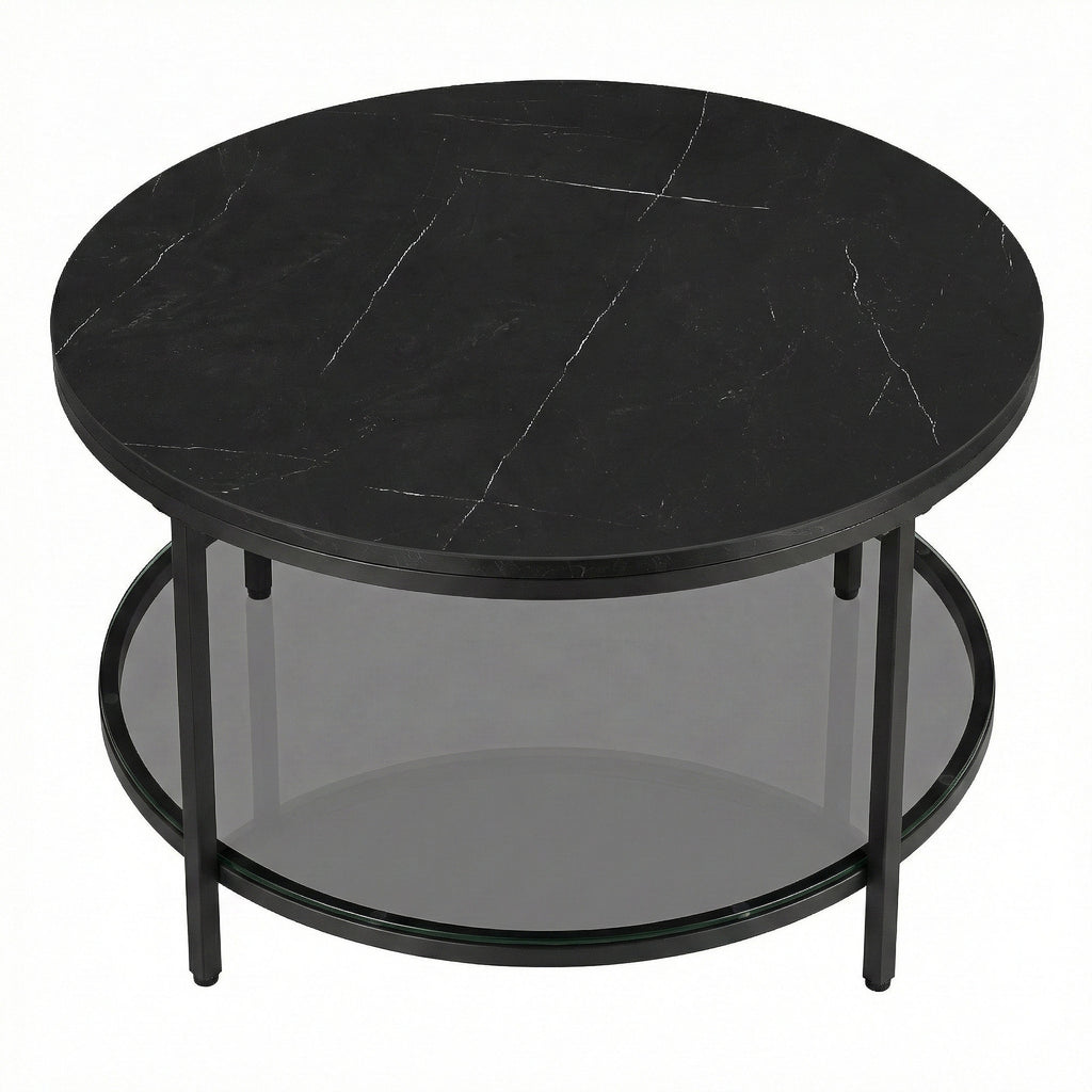 Wohnzimmertisch mit Glasplatte moderner Stil marmorschwarz-tintenschwarz