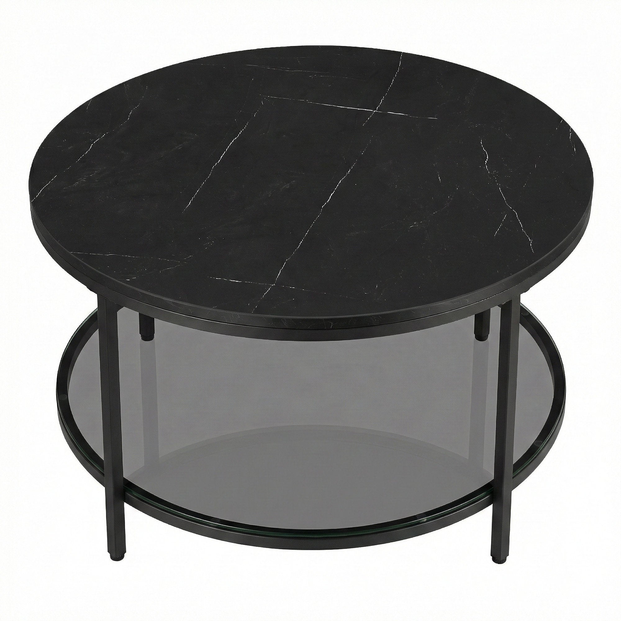 Wohnzimmertisch mit Glasplatte moderner Stil marmorschwarz-tintenschwarz
