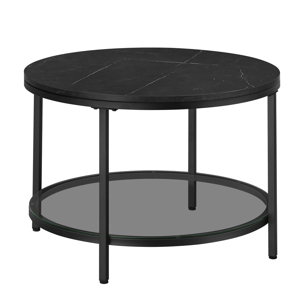Couchtisch 2 Ebenen mit Glasplatte marmorschwarz-tintenschwarz
