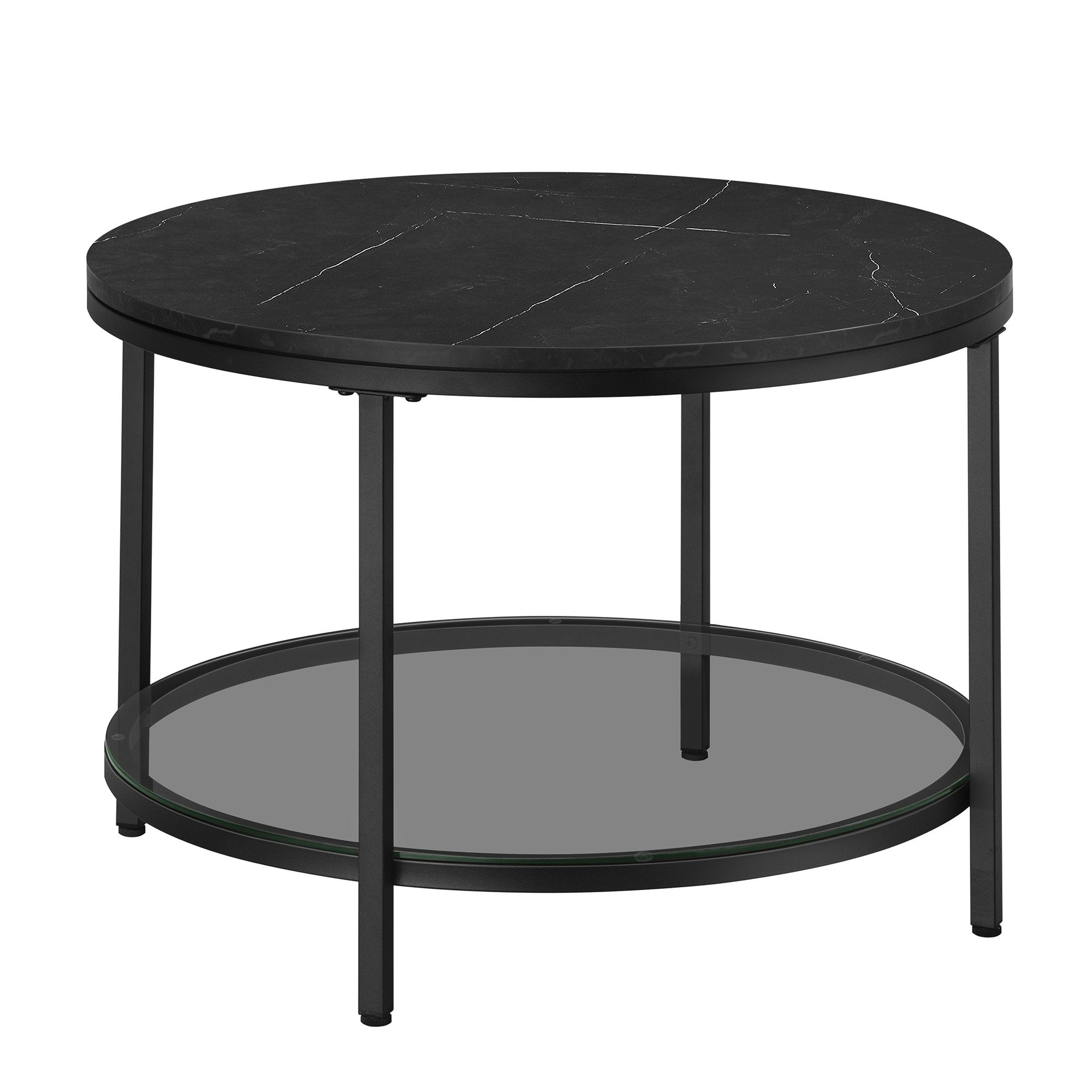 Couchtisch 2 Ebenen mit Glasplatte marmorschwarz-tintenschwarz