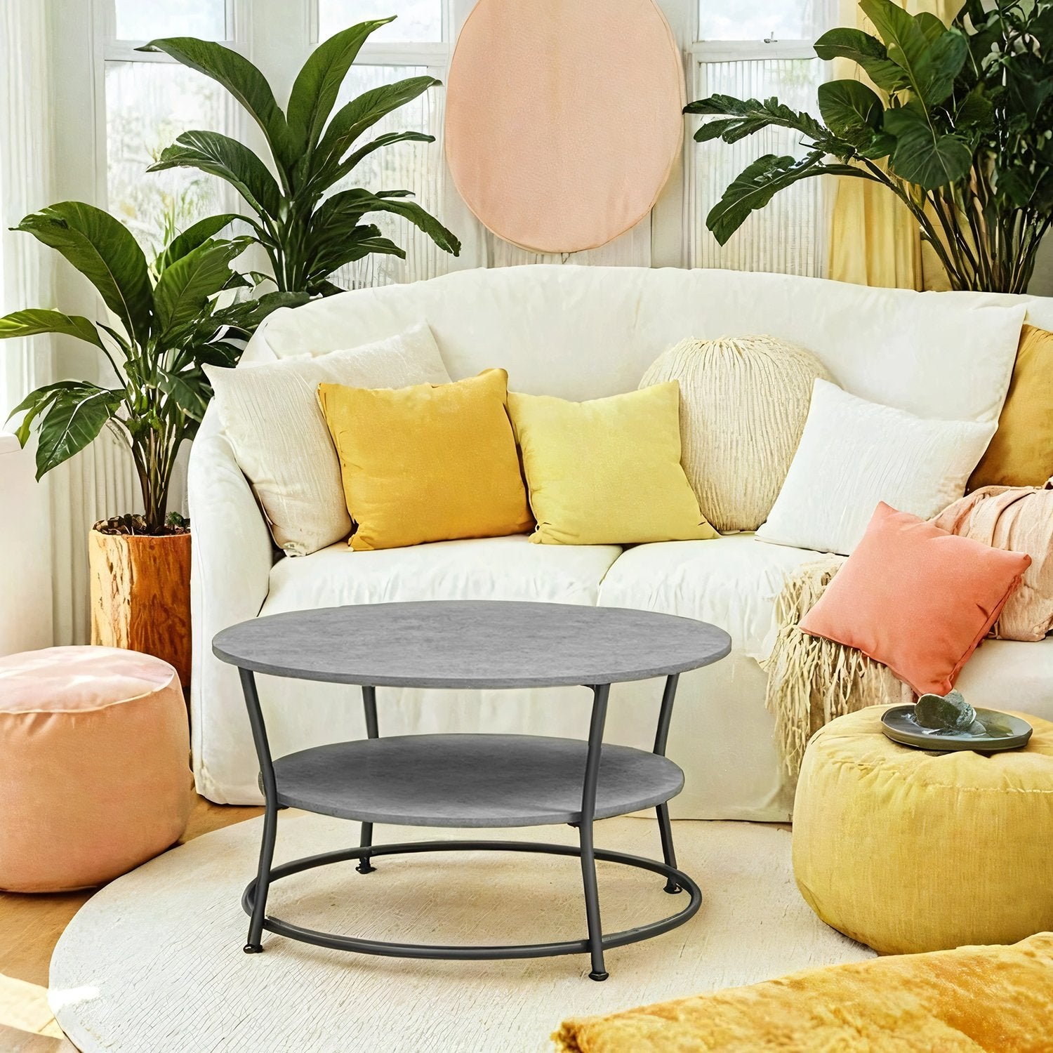 Couchtisch rund mit Ablage Industrie-Design