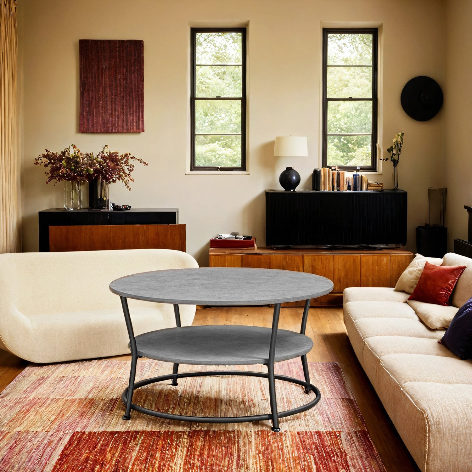 Couchtisch rund mit Ablage Industrie-Design