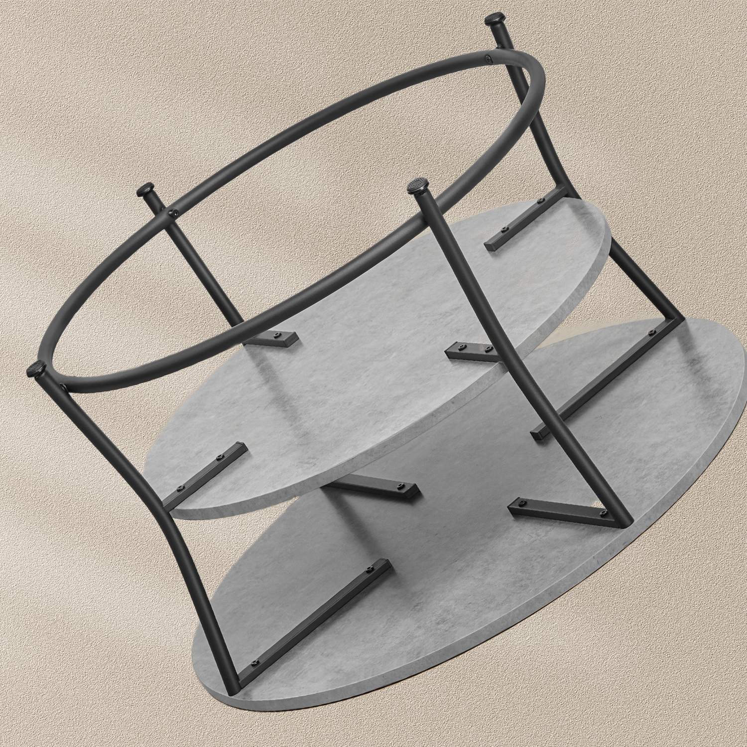 Couchtisch rund mit Ablage Industrie-Design