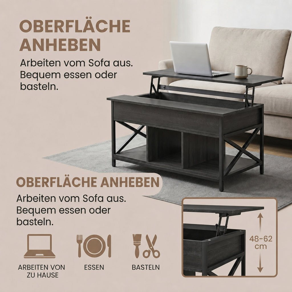 Couchtisch, höhenverstellbare Tischplatte, Kaffeetisch