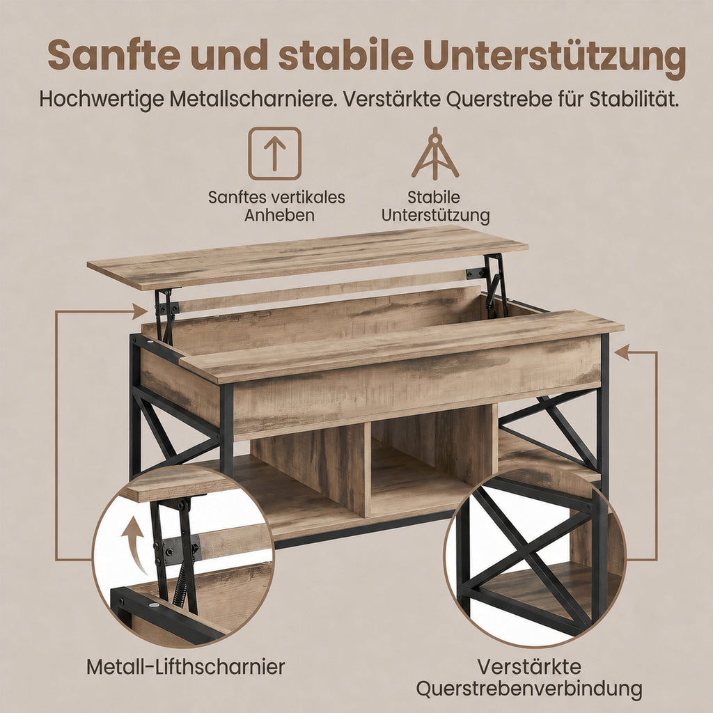 Couchtisch, höhenverstellbare Tischplatte, Kaffeetisch
