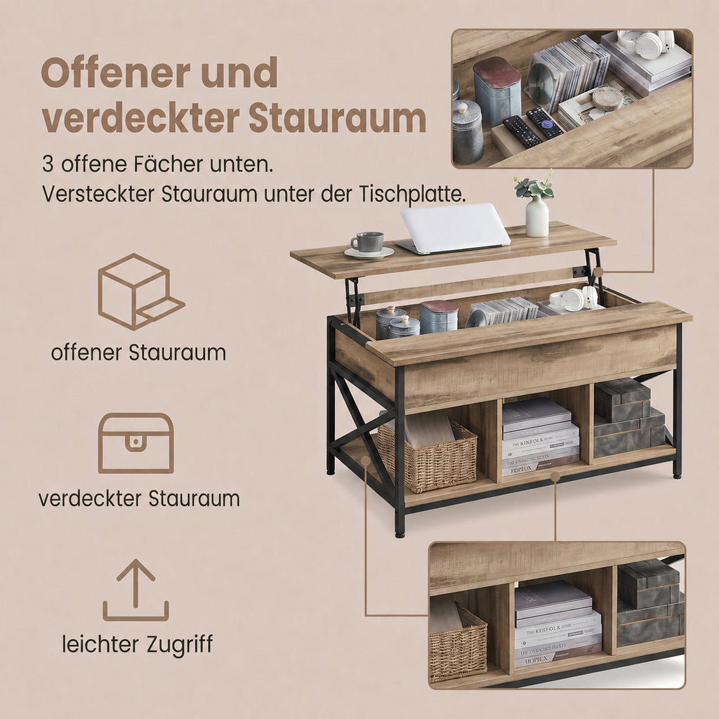 Couchtisch, höhenverstellbare Tischplatte, Kaffeetisch