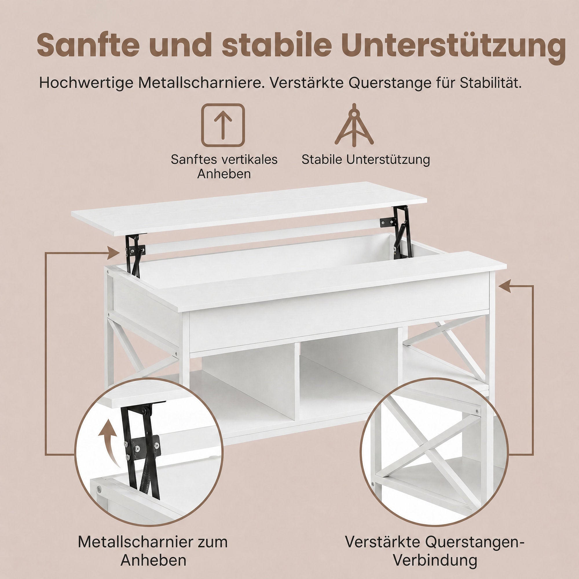 Couchtisch, höhenverstellbare Tischplatte, Kaffeetisch