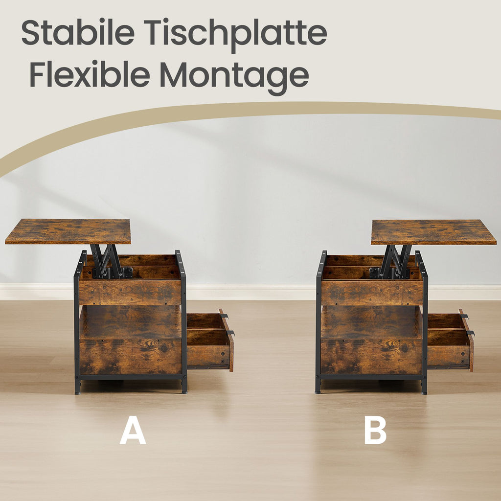 Couchtisch, Wohnzimmertisch, höhenverstellbare Tischplatte