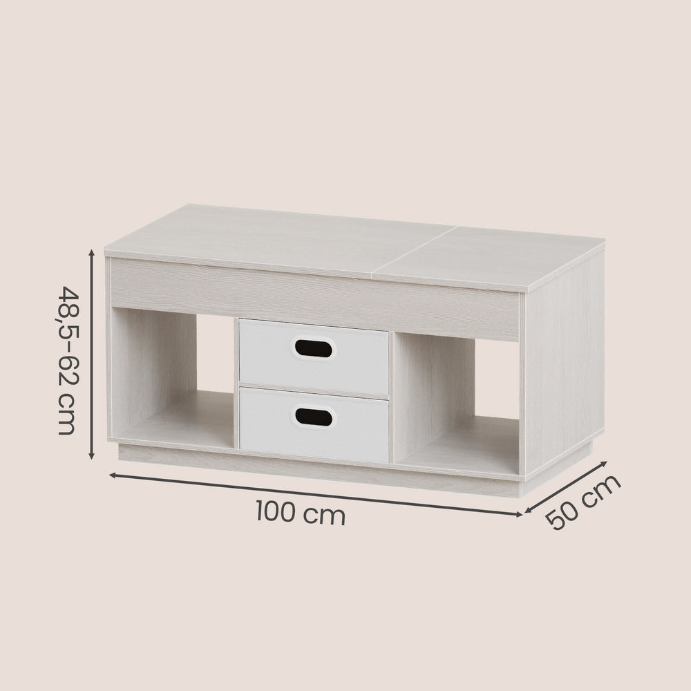 Couchtisch höhenverstellbar, Wohnzimmertisch, 2 Schubladen