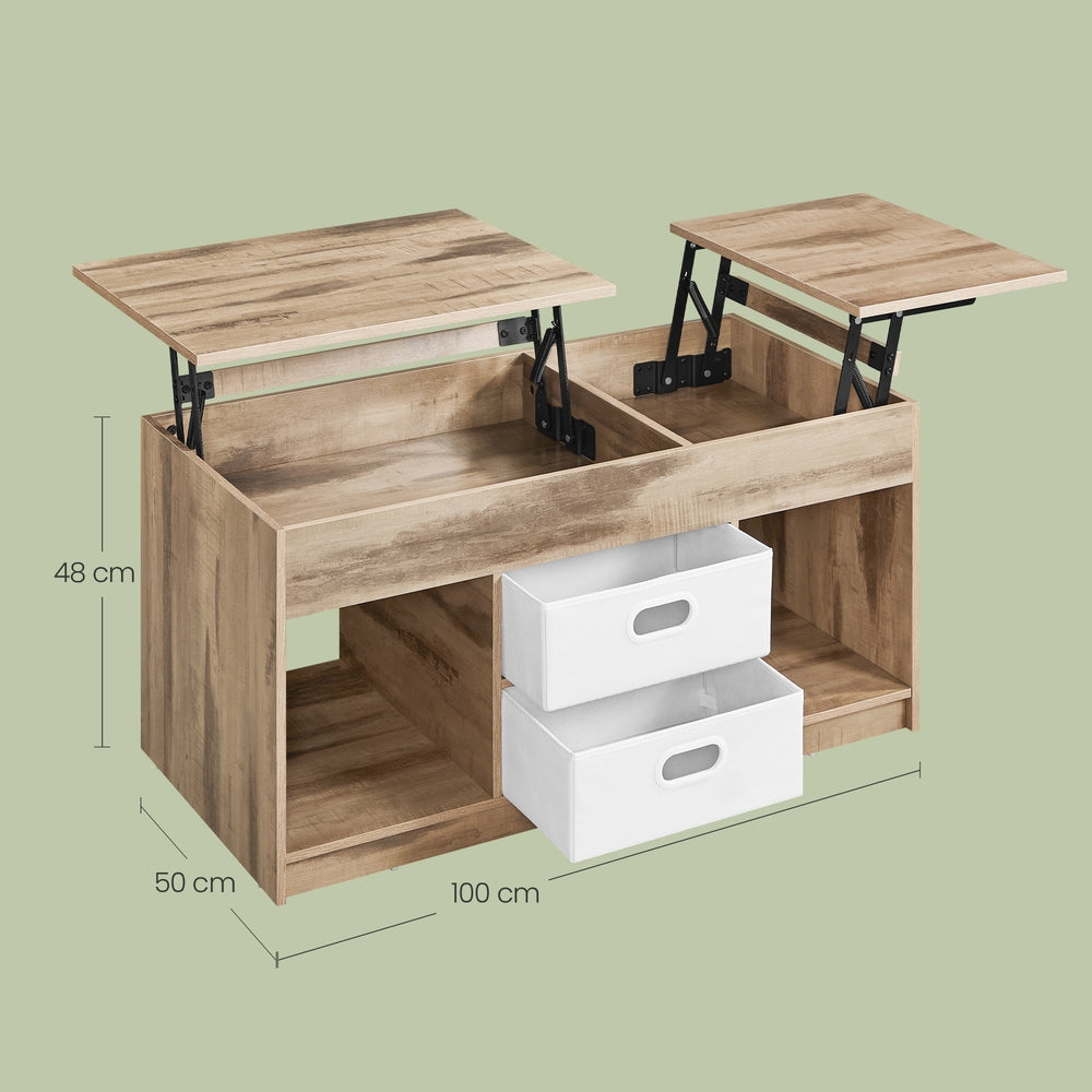 Couchtisch höhenverstellbar, Wohnzimmertisch, 2 Schubladen