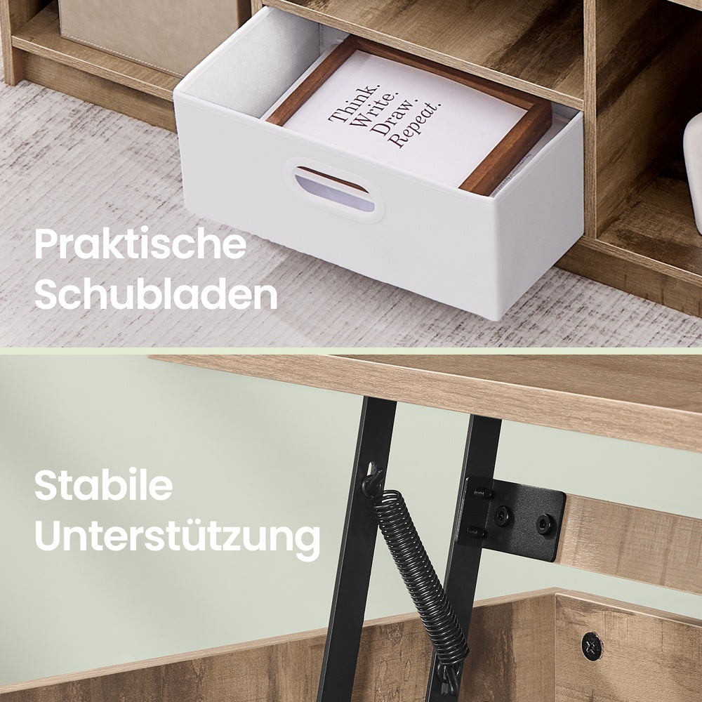 Couchtisch höhenverstellbar, Wohnzimmertisch, 2 Schubladen
