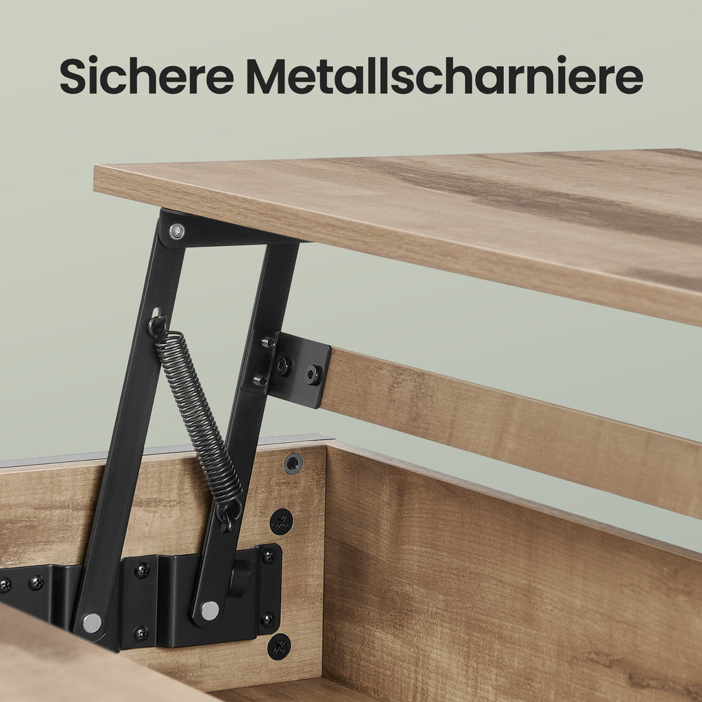 Höhenverstellbarer Couchtisch, Kaffeetisch, offener und versteckter Stauraum