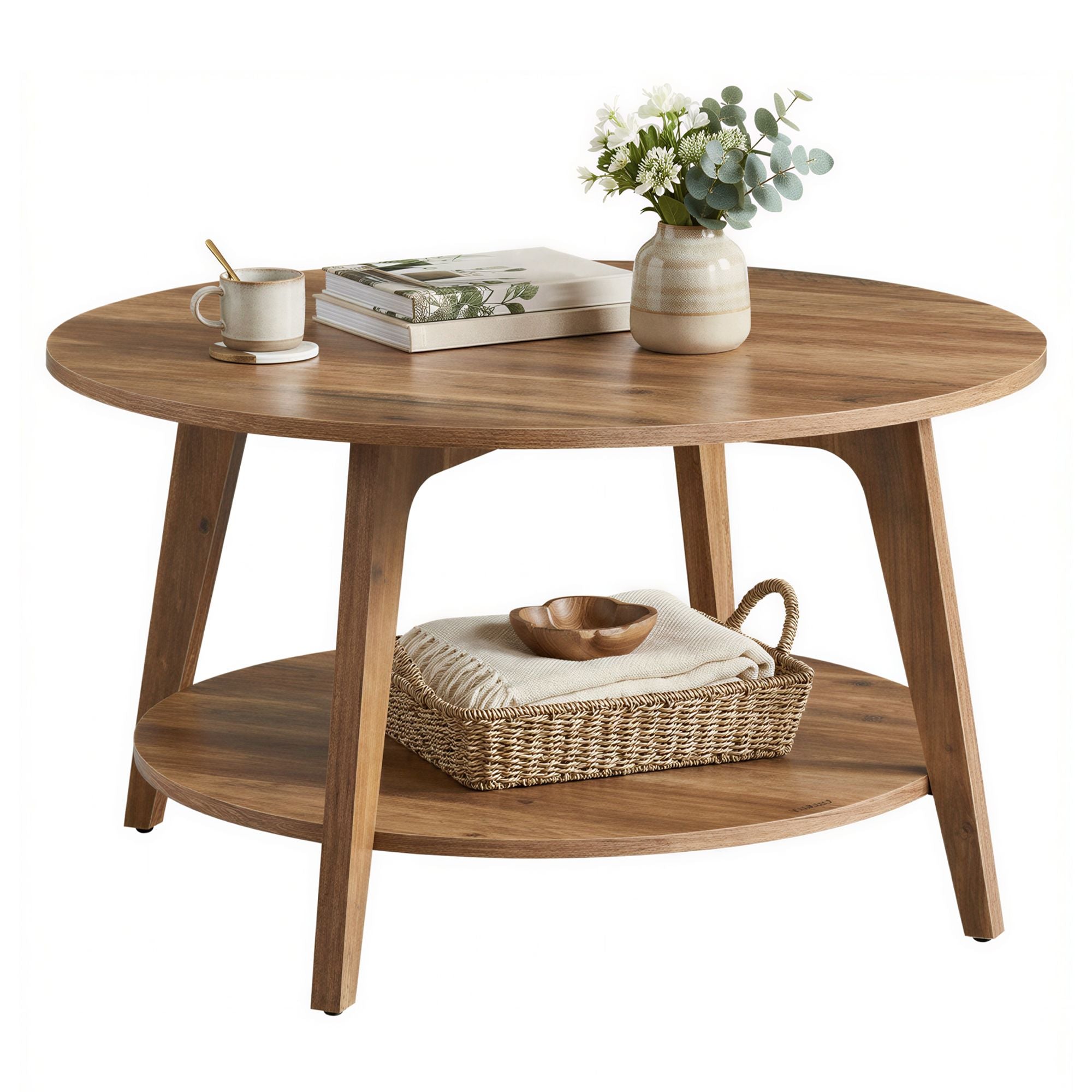 Couchtisch rund, mit 2 Ebenen, Kaffeetisch für Wohnzimmer