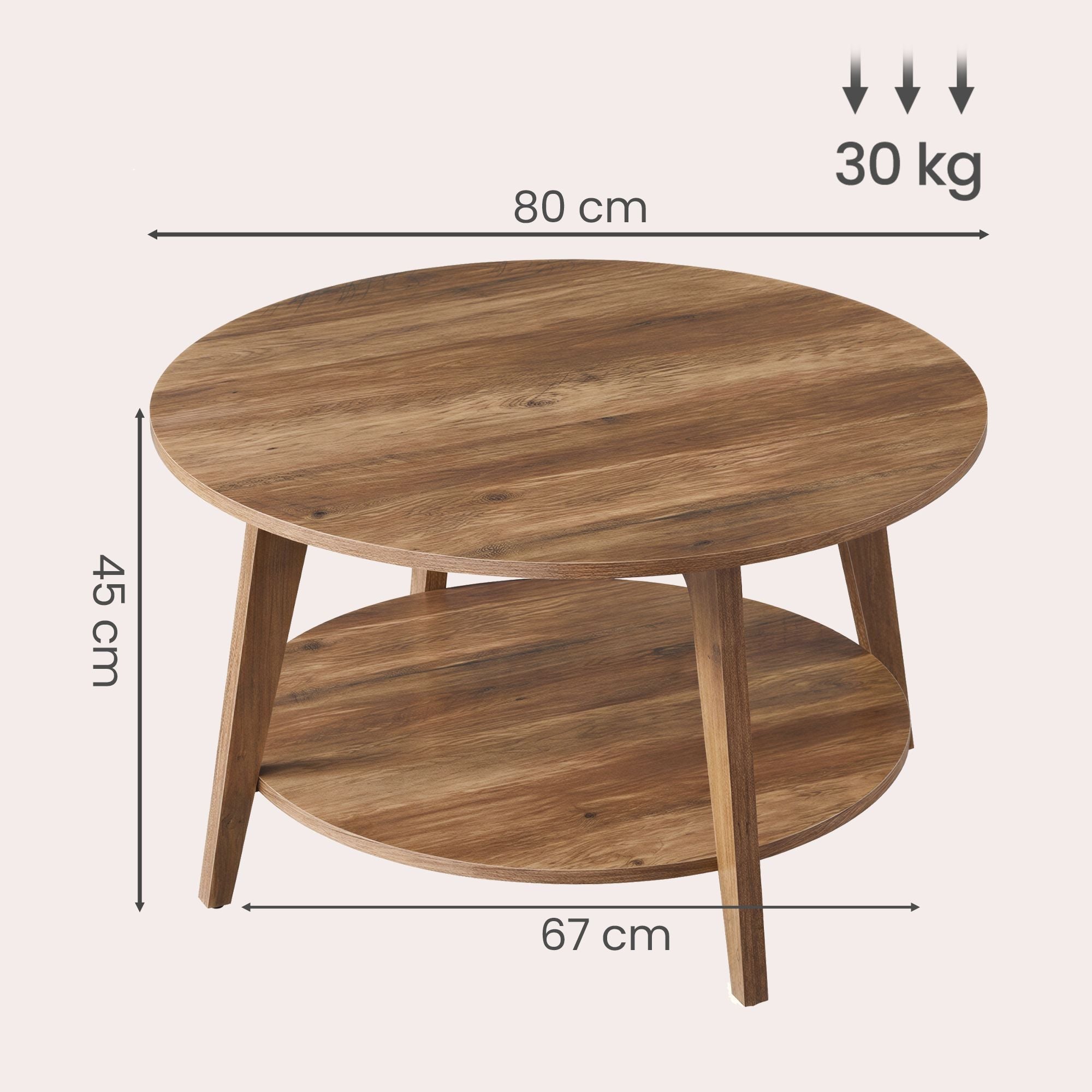 Couchtisch rund, mit 2 Ebenen, Kaffeetisch für Wohnzimmer