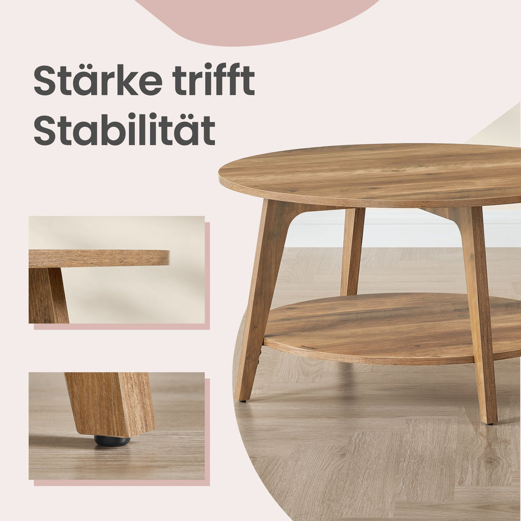 Couchtisch rund, mit 2 Ebenen, Kaffeetisch für Wohnzimmer