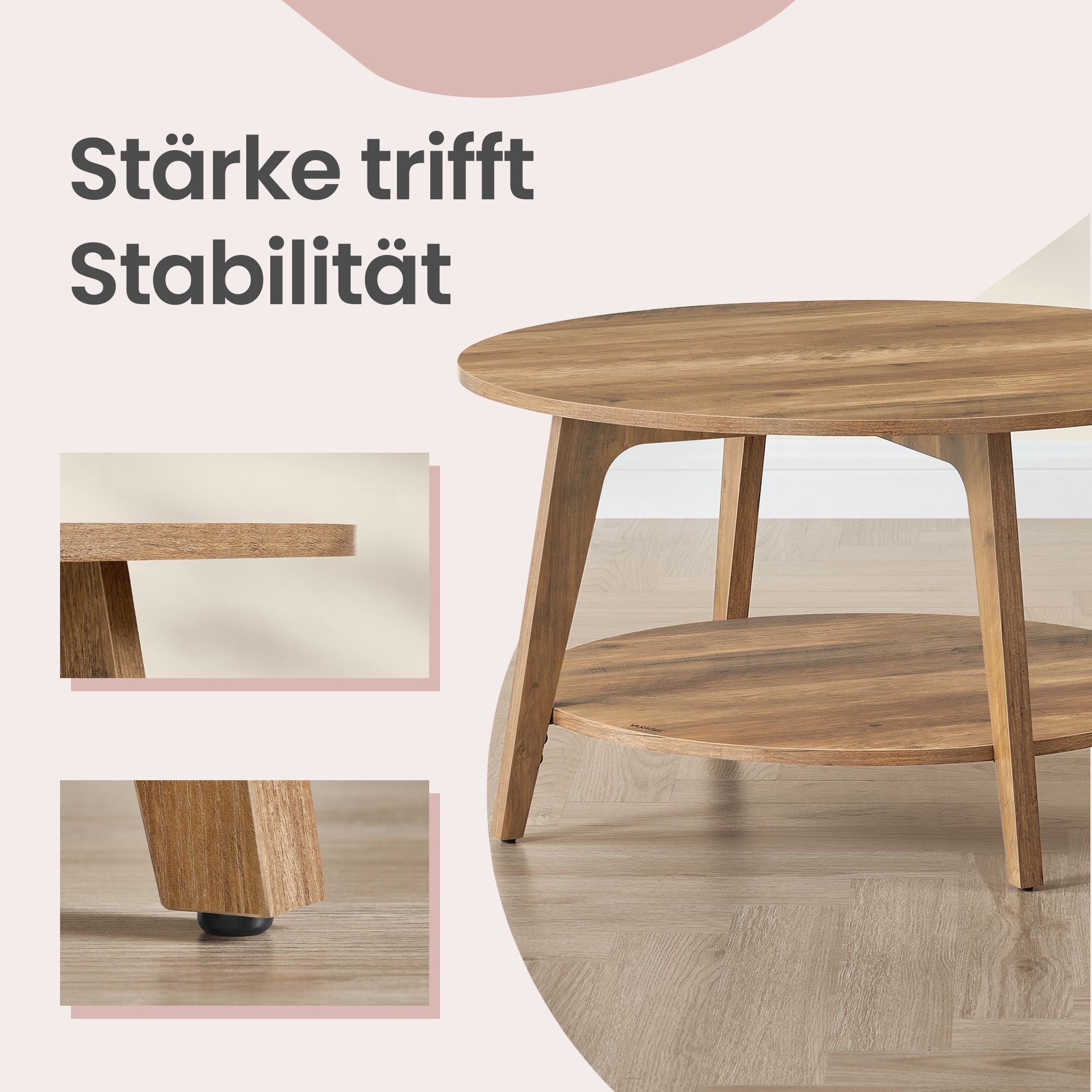 Couchtisch rund, mit 2 Ebenen, Kaffeetisch für Wohnzimmer