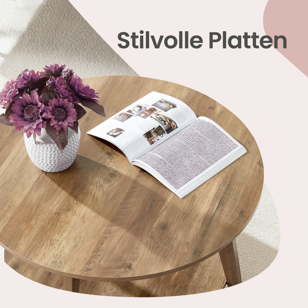 Couchtisch rund, mit 2 Ebenen, Kaffeetisch für Wohnzimmer