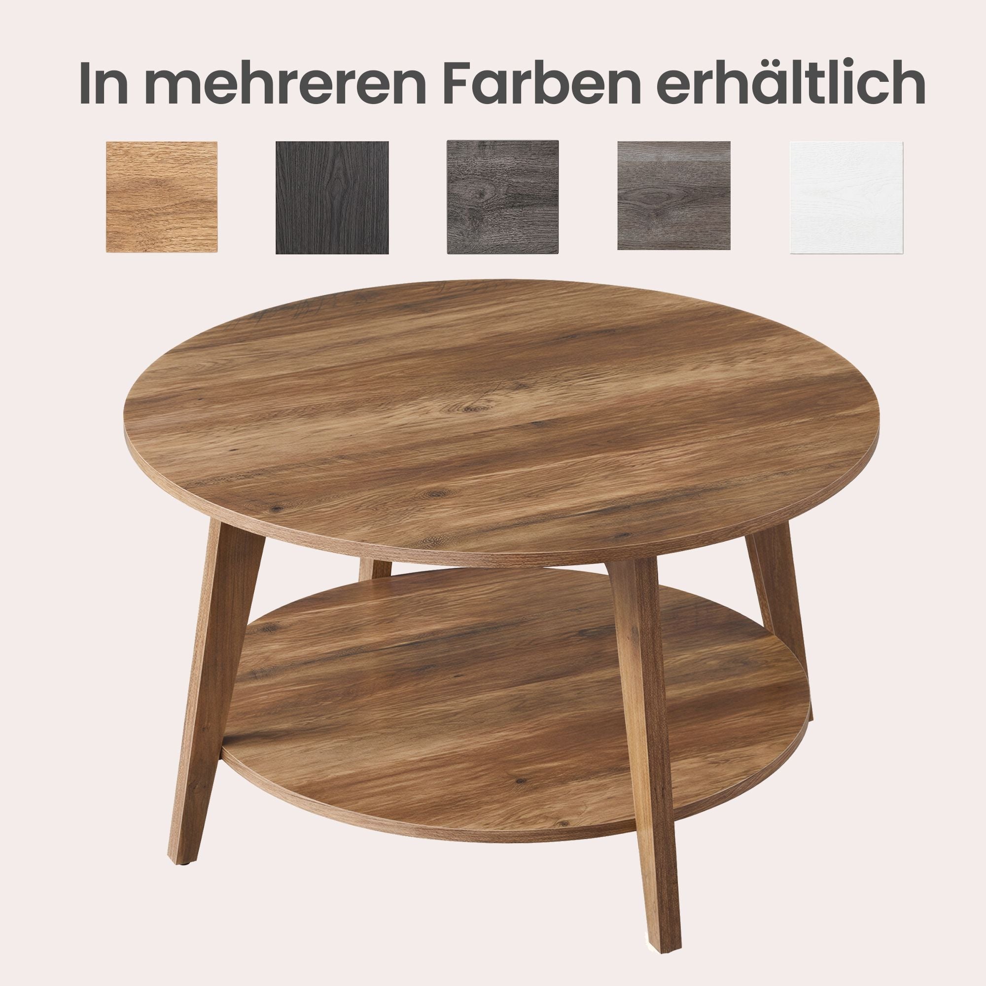 Couchtisch rund, mit 2 Ebenen, Kaffeetisch für Wohnzimmer