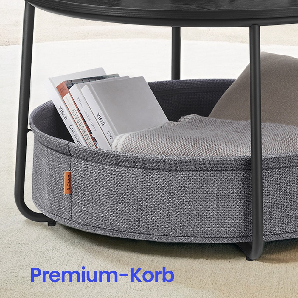 Couchtisch rund, Beistelltisch mit Stauraum, Wohnzimmertisch mit Korb aus Stoff