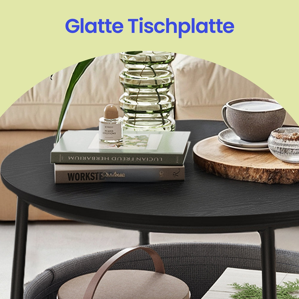 Couchtisch rund, Beistelltisch mit Stauraum, Wohnzimmertisch mit Korb aus Stoff