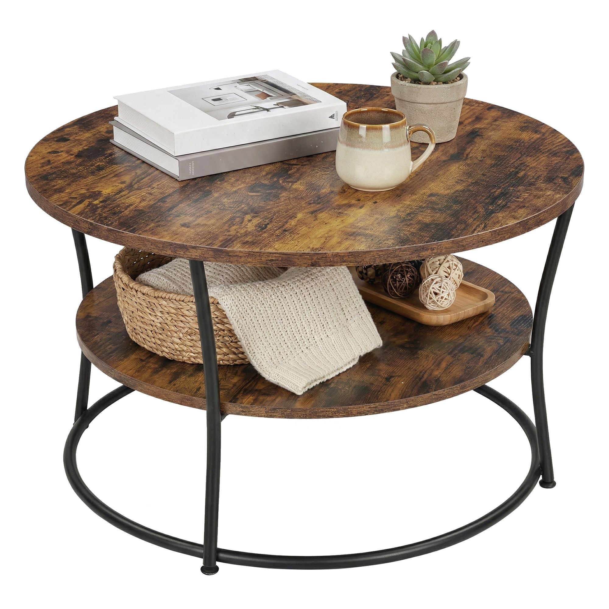 Couchtisch rund, Sofatisch mit Ablage, Wohnzimmertisch