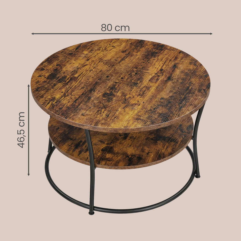 Couchtisch rund, Sofatisch mit Ablage, Wohnzimmertisch