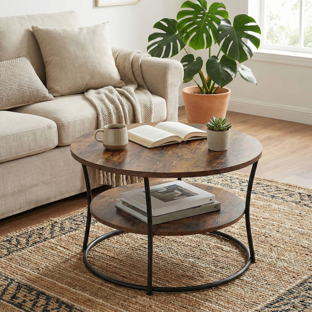 Couchtisch rund, Sofatisch mit Ablage, Wohnzimmertisch