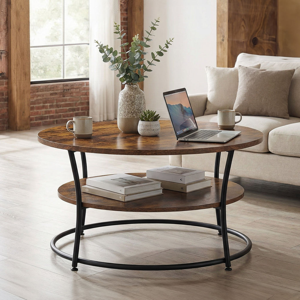 Couchtisch rund, Sofatisch mit Ablage, Wohnzimmertisch
