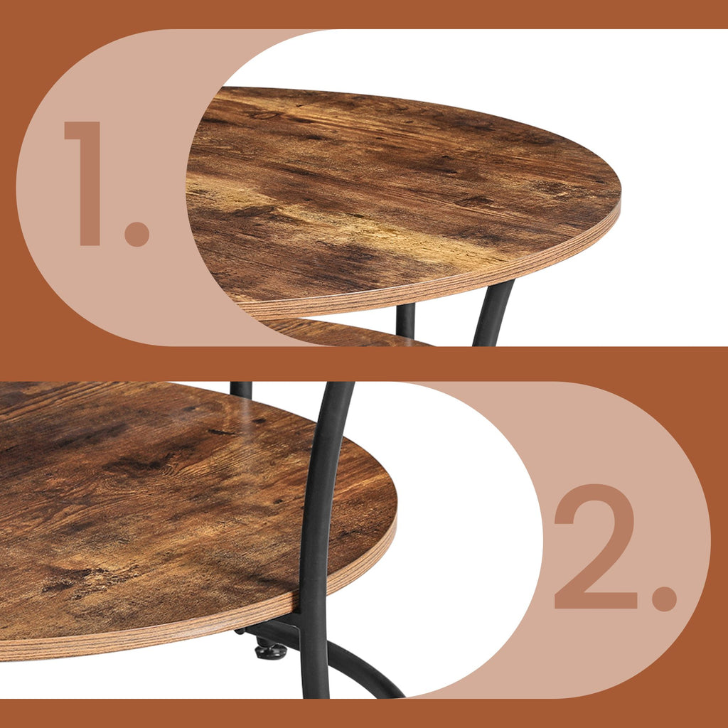 Couchtisch rund, Sofatisch mit Ablage, Wohnzimmertisch
