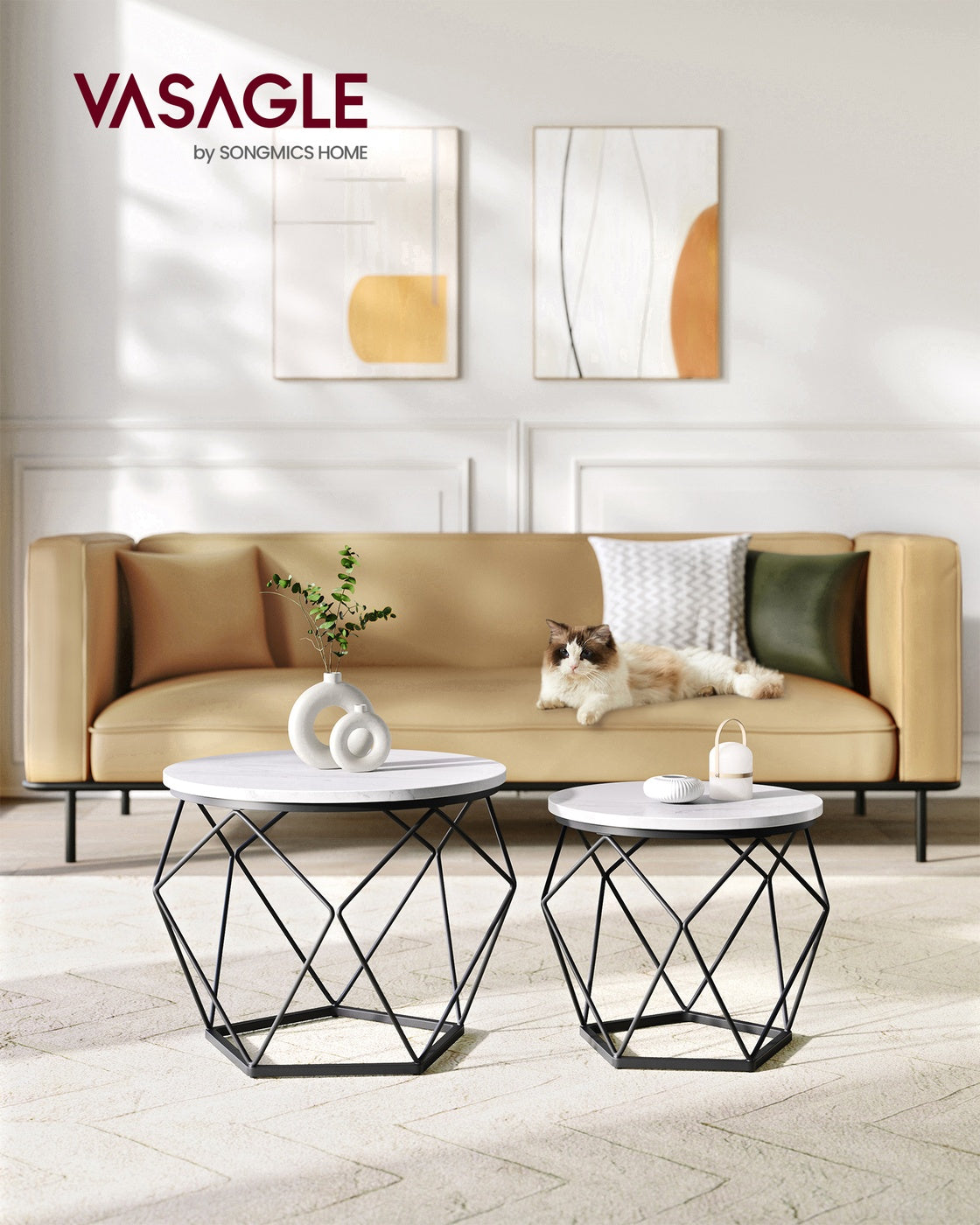 Couchtisch-Set weiß-schwarz 2 Stück