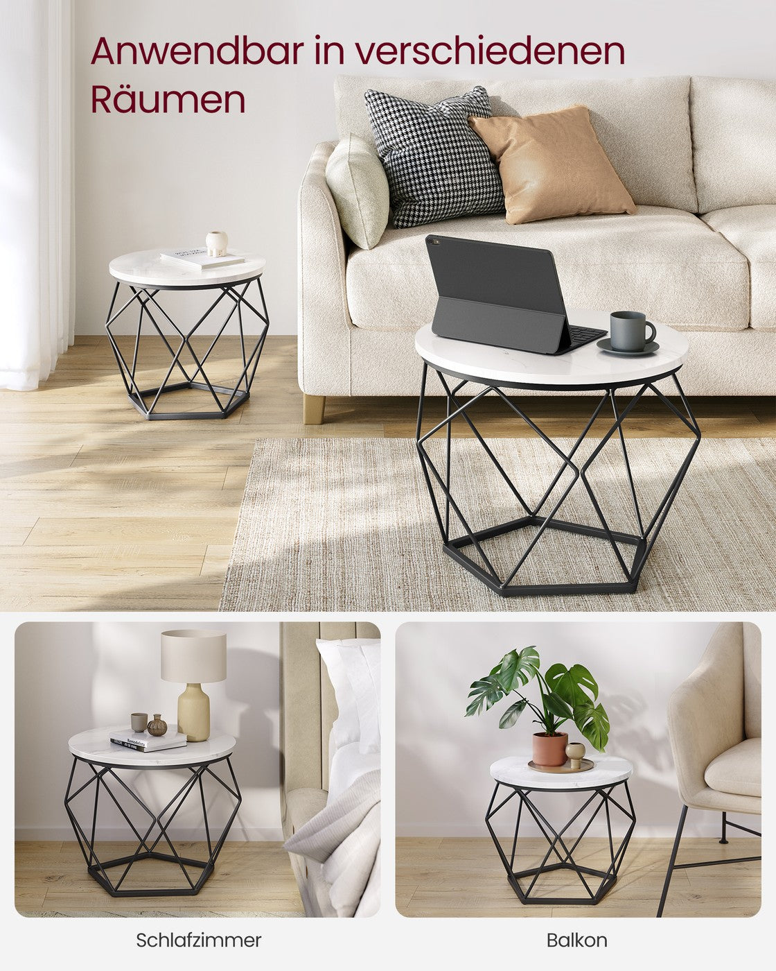Couchtisch-Set weiß-schwarz 2 Stück