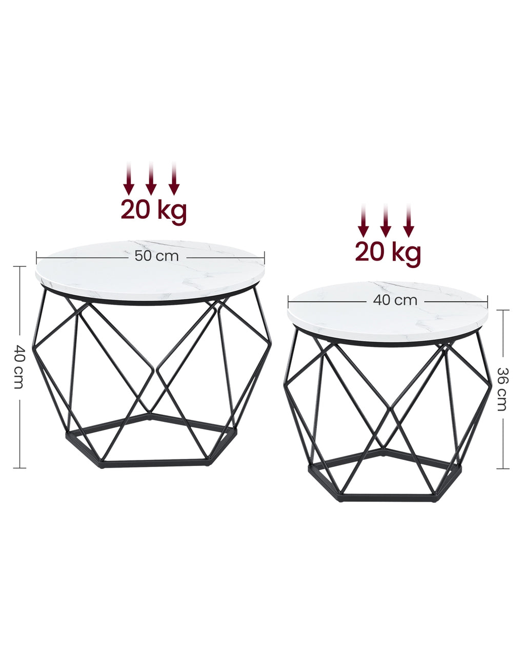 Couchtisch-Set weiß-schwarz 2 Stück