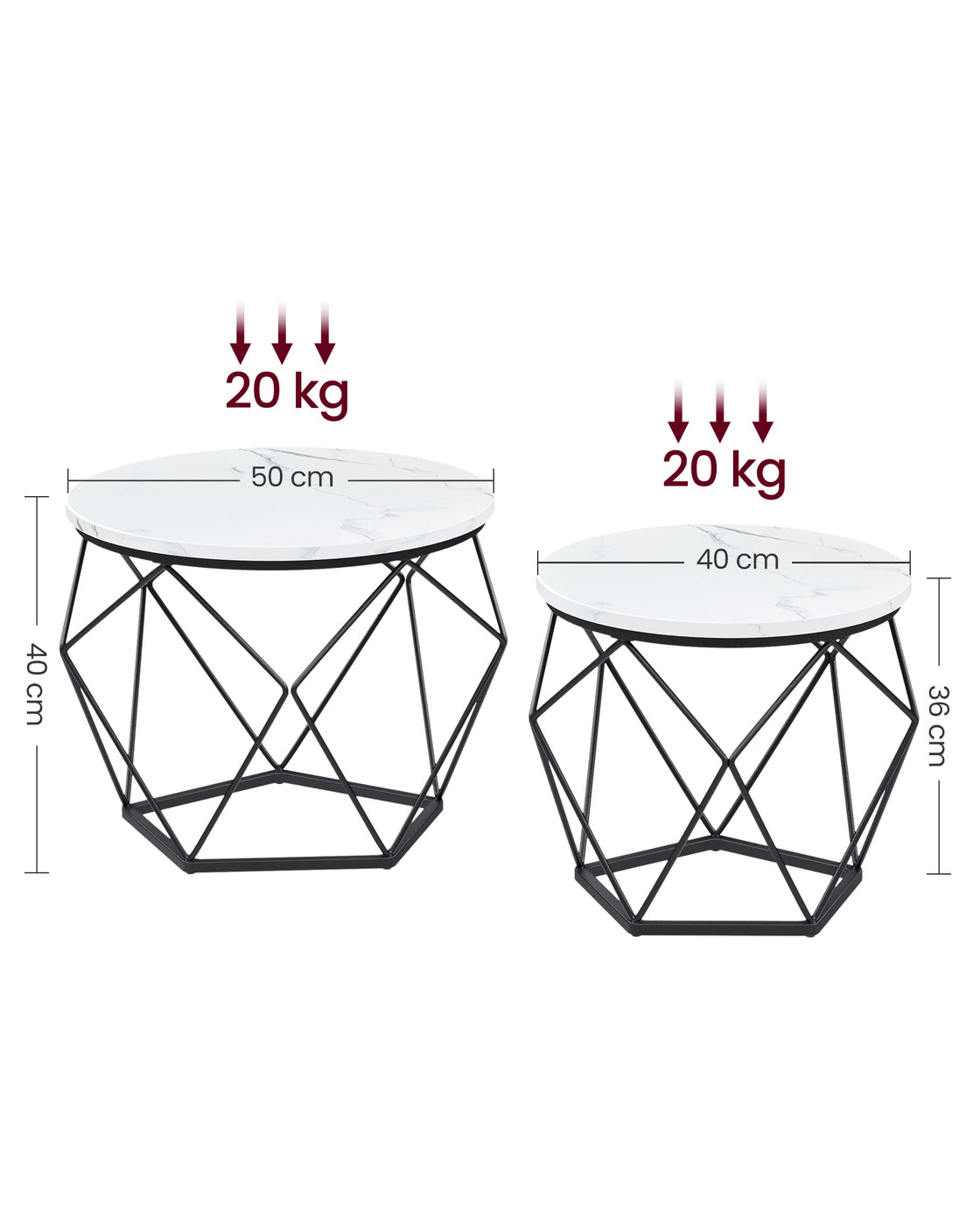 Couchtisch-Set weiß-schwarz 2 Stück